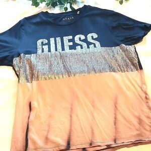 Guess. Tie dyed T-shirt. Silver foil print. Size Large.